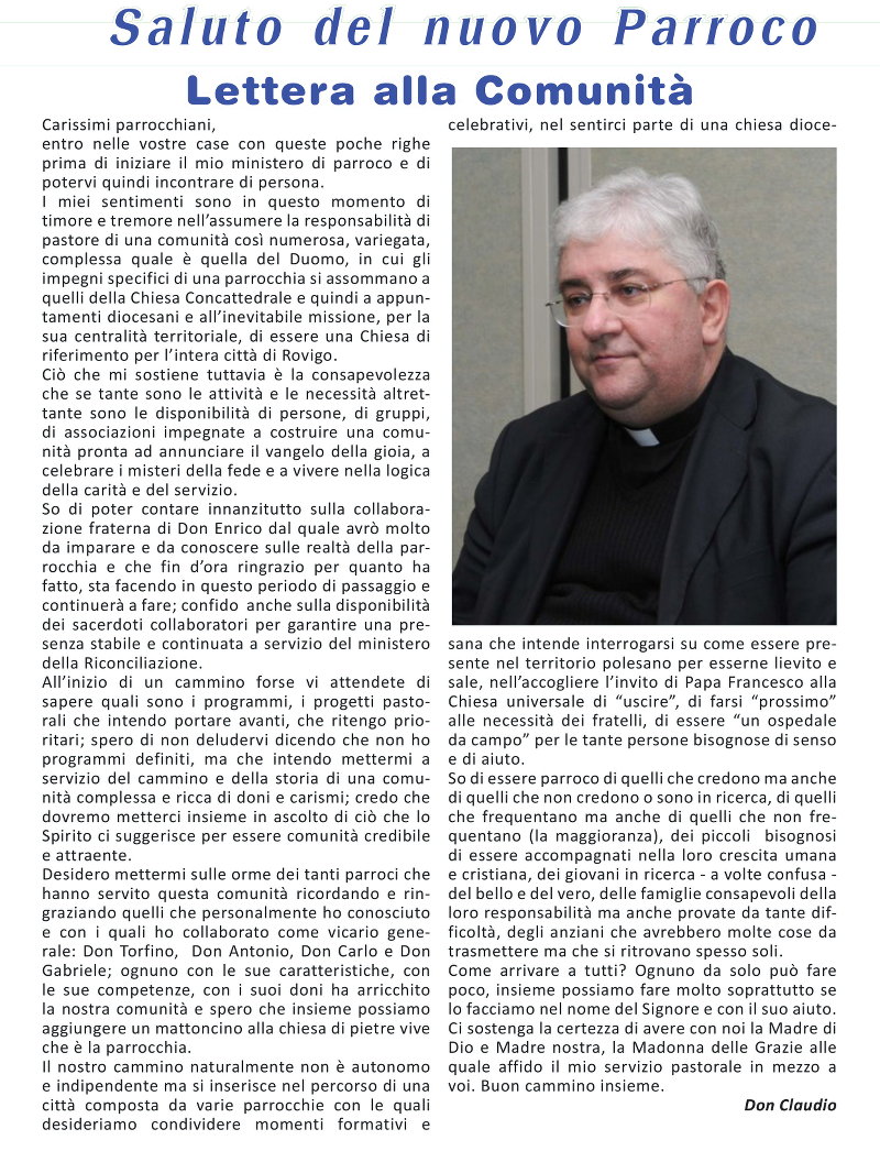 Lettera Al Parroco Per La Cresima Saluto del nuovo Parroco - Lettera alla comunità